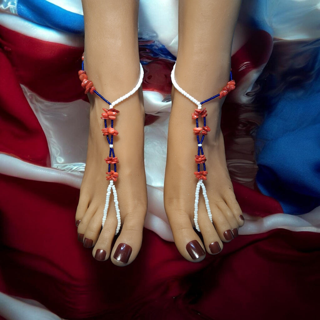 RED WHITE BLUE 2 SIDES Barefoot Sandals